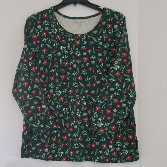 WOMAN WITHIN CHRISTMAS HOLIDAY -SCOOP NECK LONG SLEEVE TEE DESIGN -GREEN- SZ 1X - Picture 1 of 11